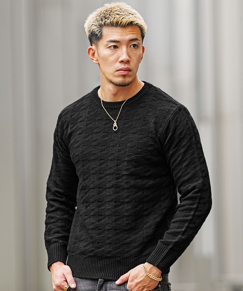 SOMEDIFF(サムディフ)の「【SOMEDIFF】選べる3柄デザイン7GGニット クルーネック Vネック ニットセーター メンズ 春服 冬服(ニット/セーター・メンズ・ブラック/グレー/レッド/ブラック系その他/グレー系その他/レッド系その他/ブラック系その他2/グレー系その他2/レッド系その他2・M/L/XL/XXL)」の3枚目の写真