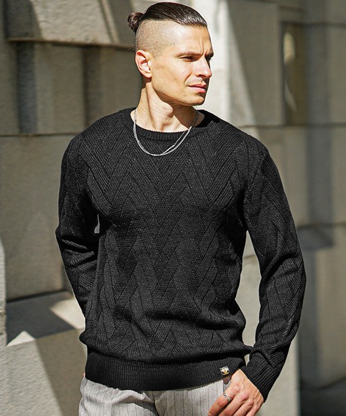 SOMEDIFF(サムディフ)の「【SOMEDIFF】選べる3柄デザイン7GGニット クルーネック Vネック ニットセーター メンズ 春服 冬服(ニット/セーター・メンズ・ブラック/グレー/レッド/ブラック系その他/グレー系その他/レッド系その他/ブラック系その他2/グレー系その他2/レッド系その他2・M/L/XL/XXL)」の22枚目の写真