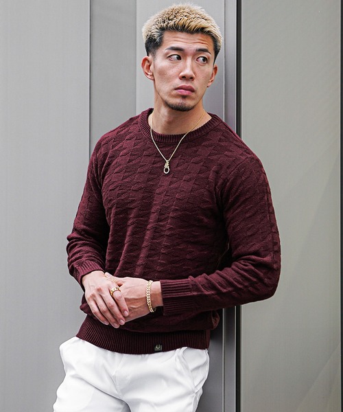 DOUBLE NAME ニット セーター ニードルパンチヘンリープル