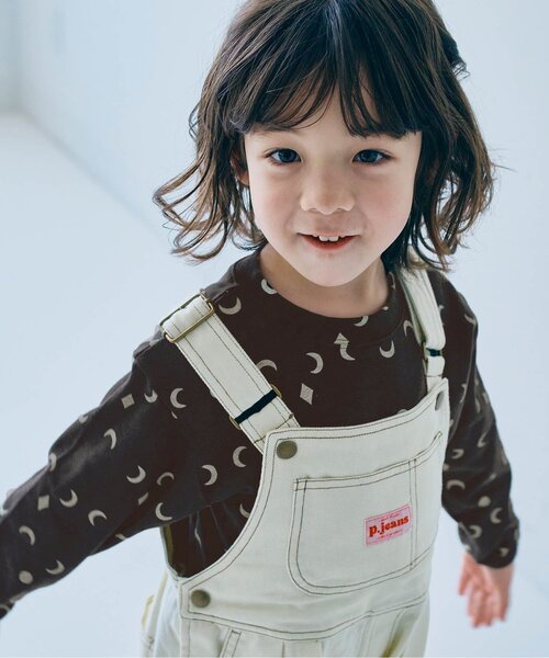 p.premier（ピードットプルミエ）の「ヘビロテしたくなる総柄長袖ストレッチTシャツ（Tシャツ/カットソー・キッズ・ブラック/アイボリー/サックスブルー/ベージュ/チャコール/オフホワイト/グリーン/レッド・80/90/100/110/120/130）」の3枚目の写真