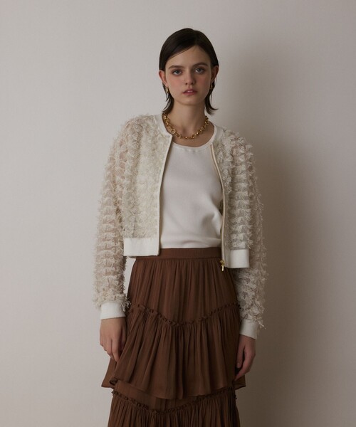 GRACE CONTINENTAL（グレースコンチネンタル）の「フリンジニットzipカーディガン（ニット/セーター・レディース・ブラック/ホワイト/ブルー・36）」の14枚目の写真