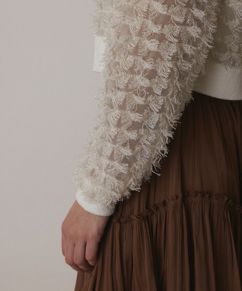 GRACE CONTINENTAL（グレースコンチネンタル）の「フリンジニットzipカーディガン（ニット/セーター・レディース・ブラック/ホワイト/ブルー・36）」の19枚目の写真