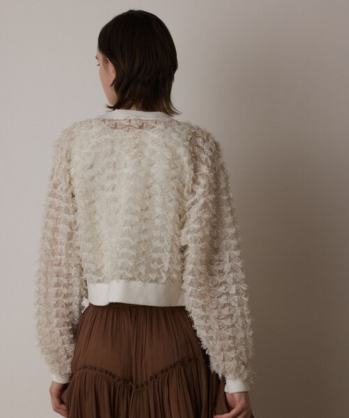 GRACE CONTINENTAL（グレースコンチネンタル）の「フリンジニットzipカーディガン（ニット/セーター・レディース・ブラック/ホワイト/ブルー・36）」の20枚目の写真