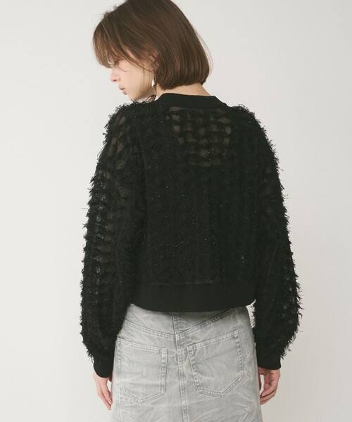 GRACE CONTINENTAL（グレースコンチネンタル）の「フリンジニットzipカーディガン（ニット/セーター・レディース・ブラック/ホワイト/ブルー・36）」の4枚目の写真