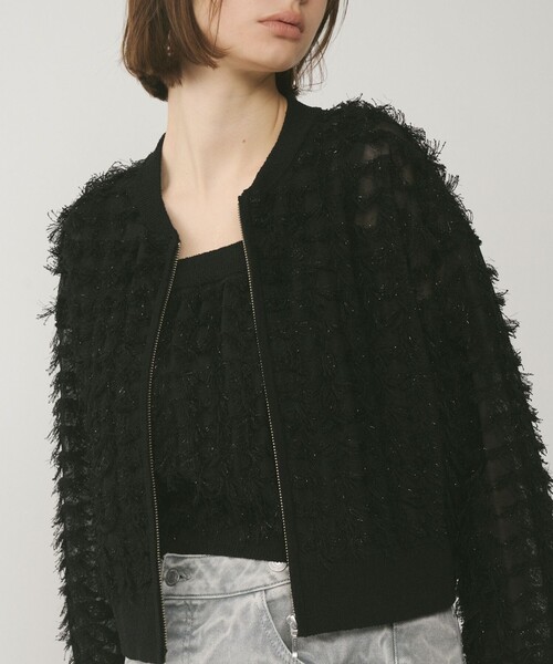 GRACE CONTINENTAL（グレースコンチネンタル）の「フリンジニットzipカーディガン（ニット/セーター・レディース・ブラック/ホワイト/ブルー・36）」の5枚目の写真