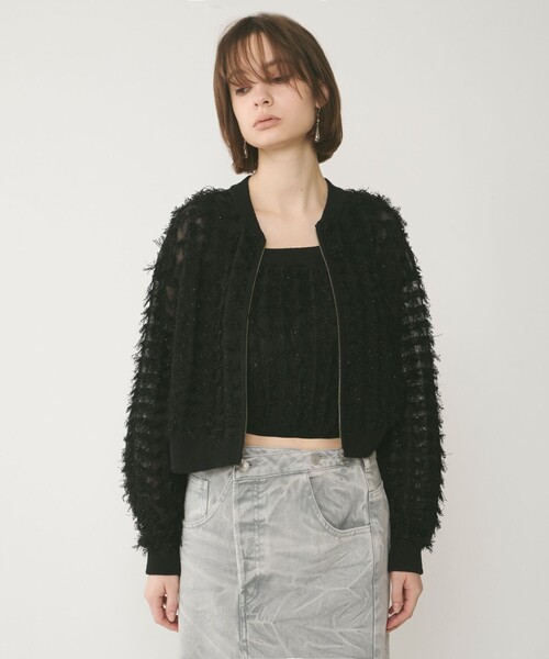 GRACE CONTINENTAL（グレースコンチネンタル）の「フリンジニットzipカーディガン（ニット/セーター・レディース・ブラック/ホワイト/ブルー・36）」の7枚目の写真