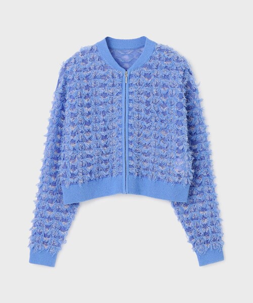 GRACE CONTINENTAL（グレースコンチネンタル）の「フリンジニットzipカーディガン（ニット/セーター・レディース・ブラック/ホワイト/ブルー・36）」の13枚目の写真