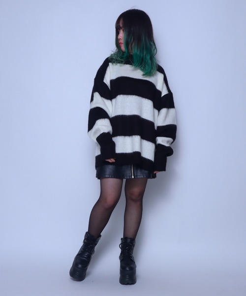 Bling Leads（ブリングリーズ）の「Z)【BLINGLEADS】 724800 モヘアタッチボーダークルーネック ニットセーター（ニット/セーター・メンズ・グレー系その他/ブルー系その他/ピンク系その他/ブラウン系その他/ブラック系その他/レディッシュグレー・FREE）」の7枚目の写真