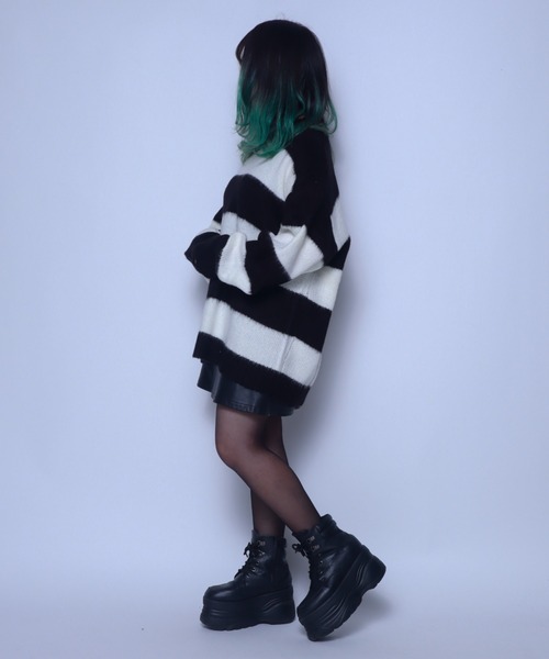 Bling Leads（ブリングリーズ）の「Z)【BLINGLEADS】 724800 モヘアタッチボーダークルーネック ニットセーター（ニット/セーター・メンズ・グレー系その他/ブルー系その他/ピンク系その他/ブラウン系その他/ブラック系その他/レディッシュグレー・FREE）」の8枚目の写真
