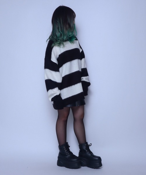 Bling Leads（ブリングリーズ）の「Z)【BLINGLEADS】 724800 モヘアタッチボーダークルーネック ニットセーター（ニット/セーター・メンズ・グレー系その他/ブルー系その他/ピンク系その他/ブラウン系その他/ブラック系その他/レディッシュグレー・FREE）」の9枚目の写真