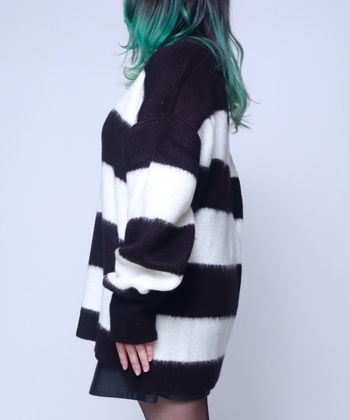 Bling Leads（ブリングリーズ）の「Z)【BLINGLEADS】 724800 モヘアタッチボーダークルーネック ニットセーター（ニット/セーター・メンズ・グレー系その他/ブルー系その他/ピンク系その他/ブラウン系その他/ブラック系その他/レディッシュグレー・FREE）」の20枚目の写真
