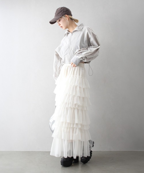 SpRay（スプレイ）の「チュールフリルティアードロングスカート（スカート・レディース・グレー/アイボリー/ブラック・FREE）」の16枚目の写真