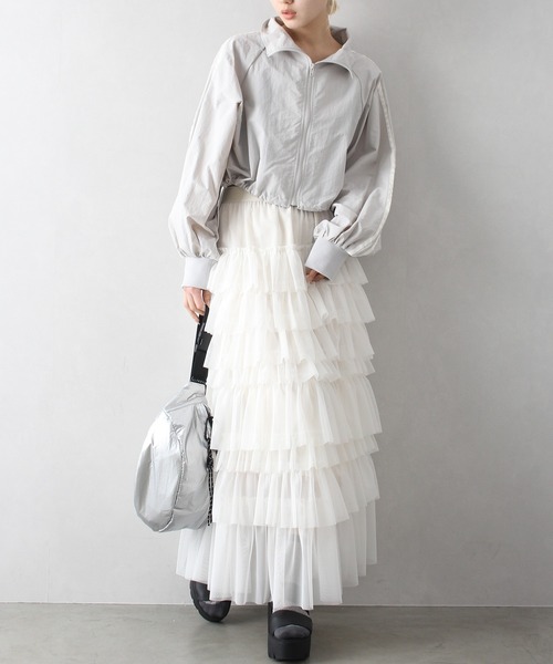 SpRay（スプレイ）の「チュールフリルティアードロングスカート（スカート・レディース・グレー/アイボリー/ブラック・FREE）」の18枚目の写真