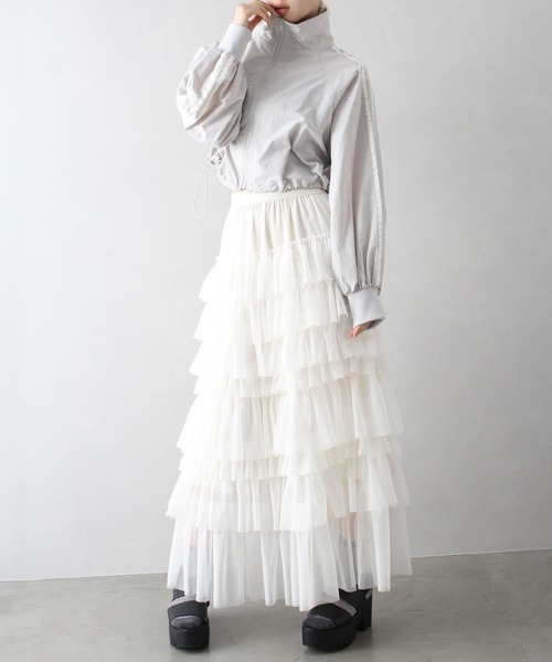 SpRay（スプレイ）の「チュールフリルティアードロングスカート（スカート・レディース・グレー/アイボリー/ブラック・FREE）」の20枚目の写真
