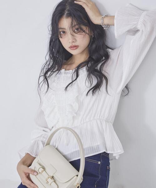 PROPORTION BODY DRESSING（プロポーションボディドレッシング）の「前後２ＷＡＹフリルシャーリングブラウス / 1215110201（シャツ/ブラウス・レディース・ブルー/ホワイト/ネイビー・MEDIUM/SMALL）」の2枚目の写真