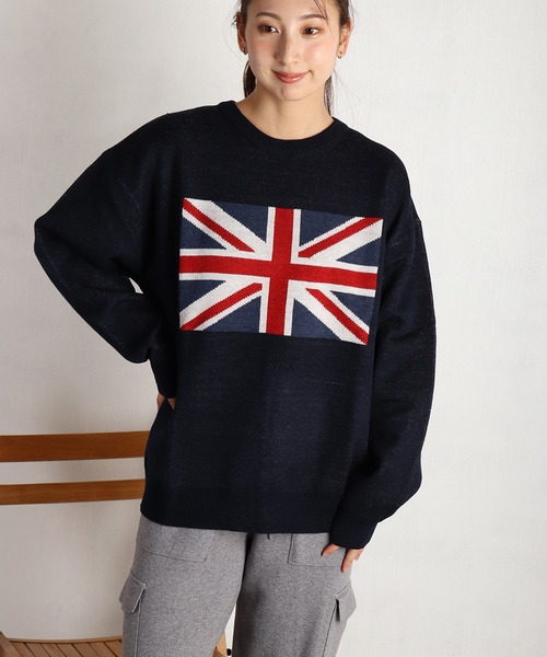 WESTSEA（ウエストシー）の「オーバーサイズ 国旗ニット アメリカ イギリス クルーネック（ニット/セーター・メンズ・オフホワイト/ネイビー系/ネイビー/ホワイト系その他/ライトグレー・M/L）」の5枚目の写真