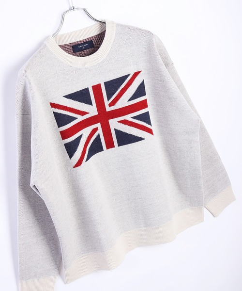 WESTSEA（ウエストシー）の「オーバーサイズ 国旗ニット アメリカ イギリス クルーネック（ニット/セーター・メンズ・オフホワイト/ネイビー系/ネイビー/ホワイト系その他/ライトグレー・M/L）」の3枚目の写真