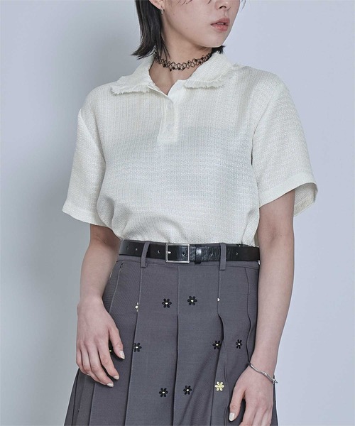 miette(ミエット)の「サマーツイードフリンジポロトップス(Tシャツ/カットソー・レディース・オフホワイト/ブルー/ピンク・FREE)」の2枚目の写真