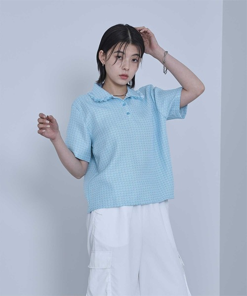 miette(ミエット)の「サマーツイードフリンジポロトップス(Tシャツ/カットソー・レディース・オフホワイト/ブルー/ピンク・FREE)」の5枚目の写真