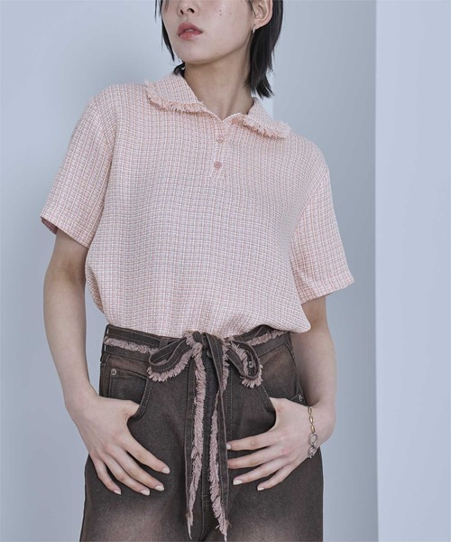 miette(ミエット)の「サマーツイードフリンジポロトップス(Tシャツ/カットソー・レディース・オフホワイト/ブルー/ピンク・FREE)」の10枚目の写真