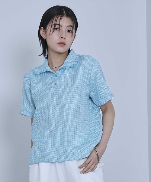 miette(ミエット)の「サマーツイードフリンジポロトップス(Tシャツ/カットソー・レディース・オフホワイト/ブルー/ピンク・FREE)」の7枚目の写真