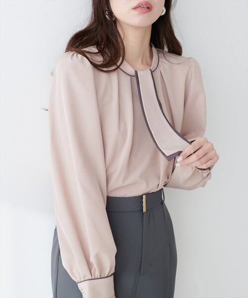 natural couture（ナチュラルクチュール）の「【WEB限定】マルチWAYボウタイ配色ブラウス（シャツ/ブラウス・レディース・アイボリー/ミント/ライトベージュ/ピンクベージュ/サックスブルー/チャコールグレー・FREE）」の6枚目の写真