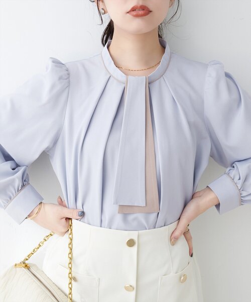 natural couture（ナチュラルクチュール）の「【WEB限定】マルチWAYボウタイ配色ブラウス（シャツ/ブラウス・レディース・アイボリー/ミント/ライトベージュ/ピンクベージュ/サックスブルー/チャコールグレー・FREE）」の5枚目の写真