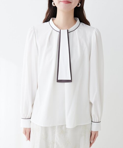 natural couture（ナチュラルクチュール）の「【WEB限定】マルチWAYボウタイ配色ブラウス（シャツ/ブラウス・レディース・アイボリー/ミント/ライトベージュ/ピンクベージュ/サックスブルー/チャコールグレー・FREE）」の17枚目の写真