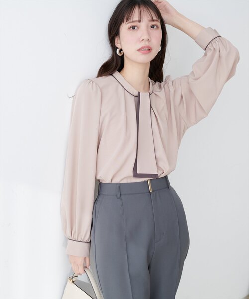 natural couture（ナチュラルクチュール）の「【WEB限定】マルチWAYボウタイ配色ブラウス（シャツ/ブラウス・レディース・アイボリー/ミント/ライトベージュ/ピンクベージュ/サックスブルー/チャコールグレー・FREE）」の20枚目の写真