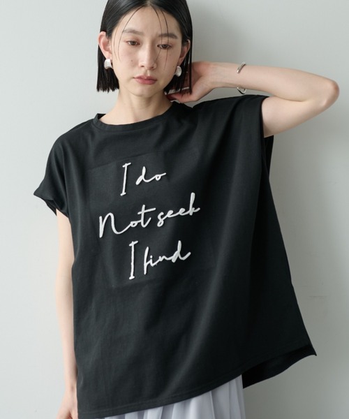 Shelly island(シェリーアイランド)の「刺繍ロゴフレンチ袖Tシャツ(Tシャツ/カットソー・レディース・ブラック/ホワイト・FREE)」の1枚目の写真
