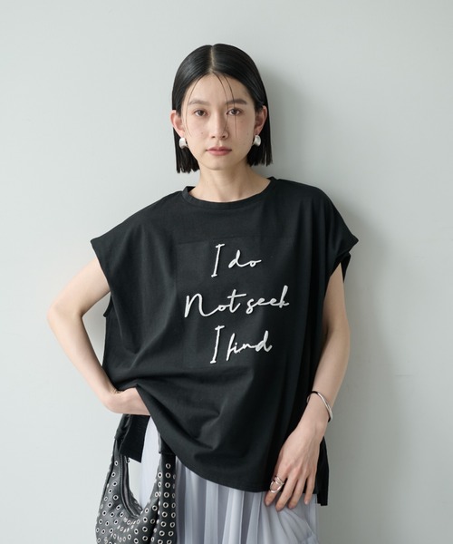 Shelly island(シェリーアイランド)の「刺繍ロゴフレンチ袖Tシャツ(Tシャツ/カットソー・レディース・ブラック/ホワイト・FREE)」の3枚目の写真
