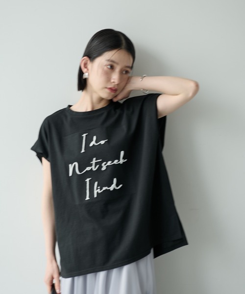 Shelly island(シェリーアイランド)の「刺繍ロゴフレンチ袖Tシャツ(Tシャツ/カットソー・レディース・ブラック/ホワイト・FREE)」の4枚目の写真