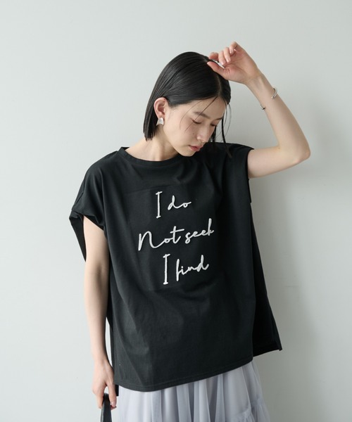 Shelly island(シェリーアイランド)の「刺繍ロゴフレンチ袖Tシャツ(Tシャツ/カットソー・レディース・ブラック/ホワイト・FREE)」の5枚目の写真