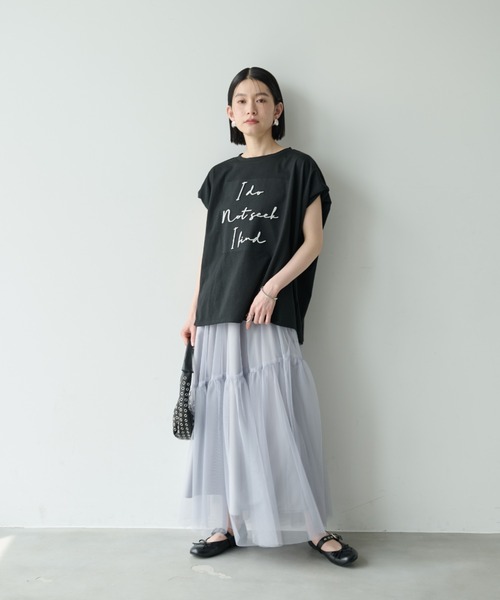 Shelly island(シェリーアイランド)の「刺繍ロゴフレンチ袖Tシャツ(Tシャツ/カットソー・レディース・ブラック/ホワイト・FREE)」の8枚目の写真