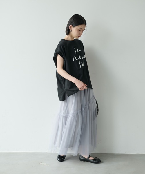 Shelly island(シェリーアイランド)の「刺繍ロゴフレンチ袖Tシャツ(Tシャツ/カットソー・レディース・ブラック/ホワイト・FREE)」の9枚目の写真