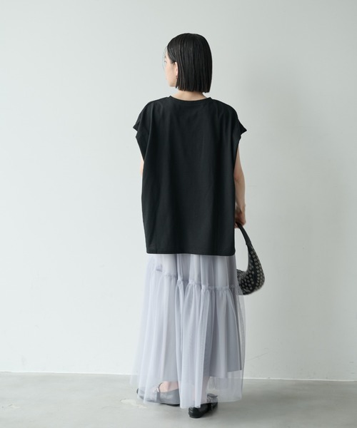 Shelly island(シェリーアイランド)の「刺繍ロゴフレンチ袖Tシャツ(Tシャツ/カットソー・レディース・ブラック/ホワイト・FREE)」の10枚目の写真