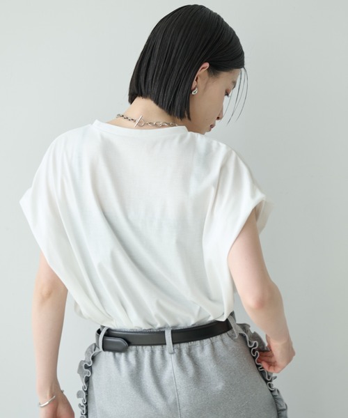 Shelly island(シェリーアイランド)の「刺繍ロゴフレンチ袖Tシャツ(Tシャツ/カットソー・レディース・ブラック/ホワイト・FREE)」の17枚目の写真