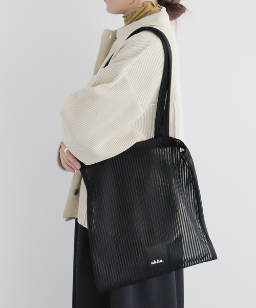 CRAFT STANDARD BOUTIQUE（クラフトスタンダードブティック）の「akha. ストライプメッシュトートバッグ ◆（トートバッグ・レディース・グレー/ブラック/レッド/グリーン・FREE）」の2枚目の写真