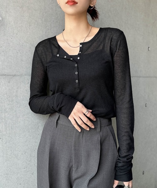 セール】ヘンリーネックシアートップス（Tシャツ/カットソー