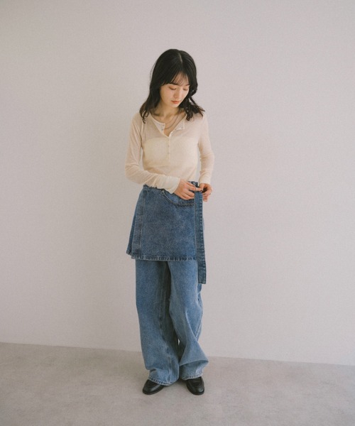 andme（アンドミー）の「【新色追加】ヘンリーネックシアートップス（Tシャツ/カットソー・レディース・ブラック/アイボリー/オフホワイト/グレー/ピンク/ダークベージュ/イエロー・FREE）」の15枚目の写真