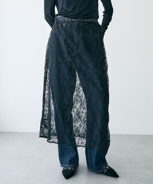 YECCA VECCA（イェッカヴェッカ）の「サイドリボンレースレイヤードスカート（スカート・レディース・アイボリー/ブラック・FREE）」の18枚目の写真