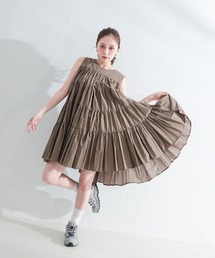 en CAnAF（エンカナフ）の「【春夏に使える万能アイテム！】 ティアード ノースリーブ ボリューム チュニック ワンピース ミニ丈 春服 夏服（ワンピース）」