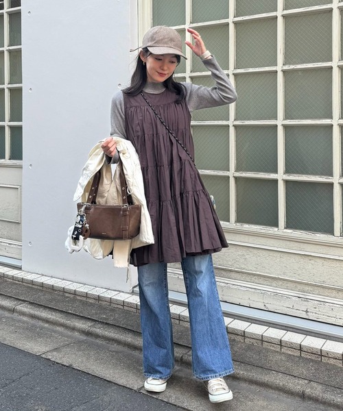 en CAnAF（エンカナフ）の「【春夏に使える万能アイテム！】 ティアード ノースリーブ ボリューム チュニック ワンピース ミニ丈 春服 夏服（ワンピース・レディース・オリーブ/ブラック/スカイブルー/ホワイト/ネイビー/ピンク/ブラウン・フリー）」の15枚目の写真