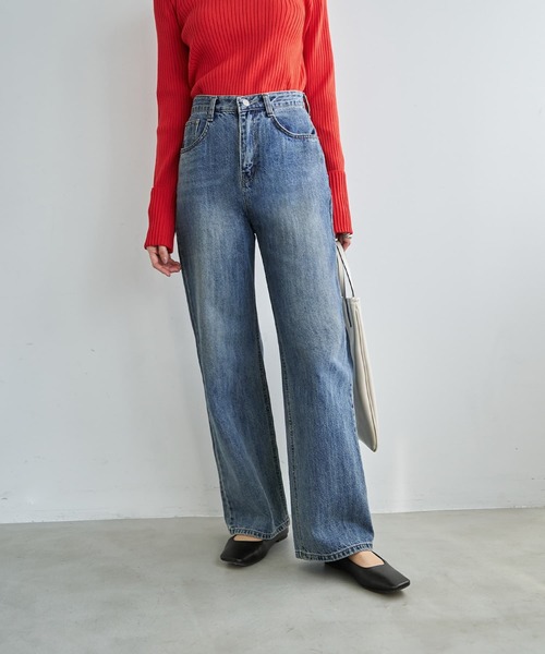 STYLE DELI(スタイルデリ)の「ブリーチストレートデニム(デニムパンツ・レディース・ライトブルー・SMALL/MEDIUM/LARGE)」の1枚目の写真