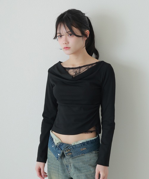 M DOLLY(エムドリー)の「accent lace tops/アクセントレーストップス(Tシャツ/カットソー・レディース・ブラック/ホワイト・S/M)」の7枚目の写真