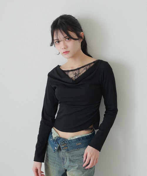 M DOLLY(エムドリー)の「accent lace tops/アクセントレーストップス(Tシャツ/カットソー・レディース・ブラック/ホワイト・S/M)」の8枚目の写真