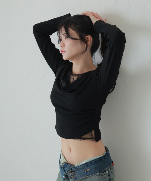 M DOLLY(エムドリー)の「accent lace tops/アクセントレーストップス(Tシャツ/カットソー・レディース・ブラック/ホワイト・S/M)」の9枚目の写真