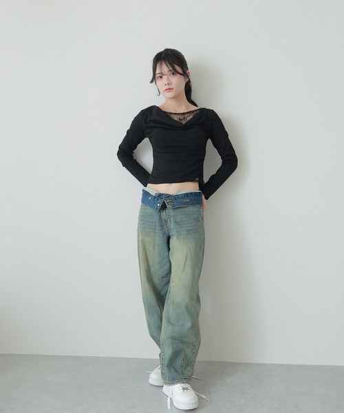 M DOLLY(エムドリー)の「accent lace tops/アクセントレーストップス(Tシャツ/カットソー・レディース・ブラック/ホワイト・S/M)」の10枚目の写真
