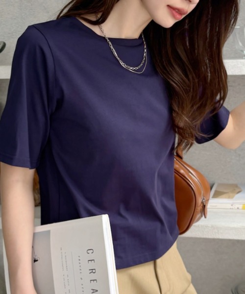 TREOVER(トレオーバー)の「ベーシックコンパクトTシャツ(Tシャツ/カットソー・レディース・ナチュラル/オフホワイト/ブラック/ネイビー/チャコール・FREE)」の8枚目の写真