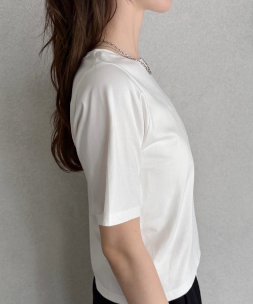 TREOVER(トレオーバー)の「ベーシックコンパクトTシャツ(Tシャツ/カットソー・レディース・ナチュラル/オフホワイト/ブラック/ネイビー/チャコール・FREE)」の13枚目の写真